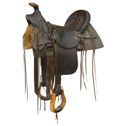 Saddle, old Slick Fork catalogue saddle, turn of the century, 14.5" seat, Good cond.