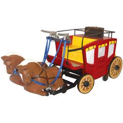 Kiddie ride stage coach w/2 gun mounts, fiberglass & composition on 3-wheel carriage, c.1950's-1960'