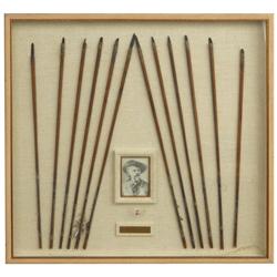 Colonel William F. Cody "Buffalo Bill" shadowbox collection of 12 early 1900's metal-tipped wooden a