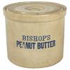 Image 1 : Stoneware advertising crock w/lid from Bishop's Peanut Butter, adv on both front & back, thumb-sized