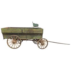 Grain King flared wagon, sold by Des Moines Iron Co., grain trap door at rear, from Ed's OK Corral M