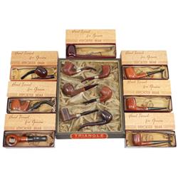 Briar pipe display w/6 Bakelite pipes & 7 briar pipes by Weber No. 5 in boxes, c.1940's, Exc to Near
