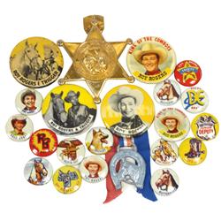 Roy Rogers pinbacks (21), a great lot that includes, Trigger, Roy, Dale, Jr. Deputy, Pat Brady & sma