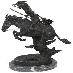 Frederick Remington bronze Indian statue on marble base, c.1960's-1970's, Exc cond.