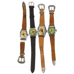 Roy Rogers wrist watches (4), 2 different styles, one style in 2 sizes, one w/broken band, one w/spo