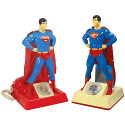 Superman telephones (2), both molded plastic, white base figure has some damage on cape, o/wise both