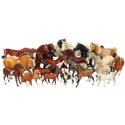 Breyer horses (26), different variations of colts, horses, Clydesdales, quarter horses, etc., a coup