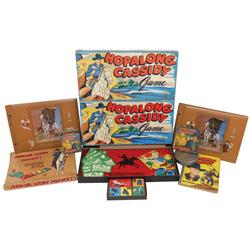 Hopalong Cassidy items (10), 2 photo scrapbooks, 2 Milton Bradley games, 4 Castle films, book & domi
