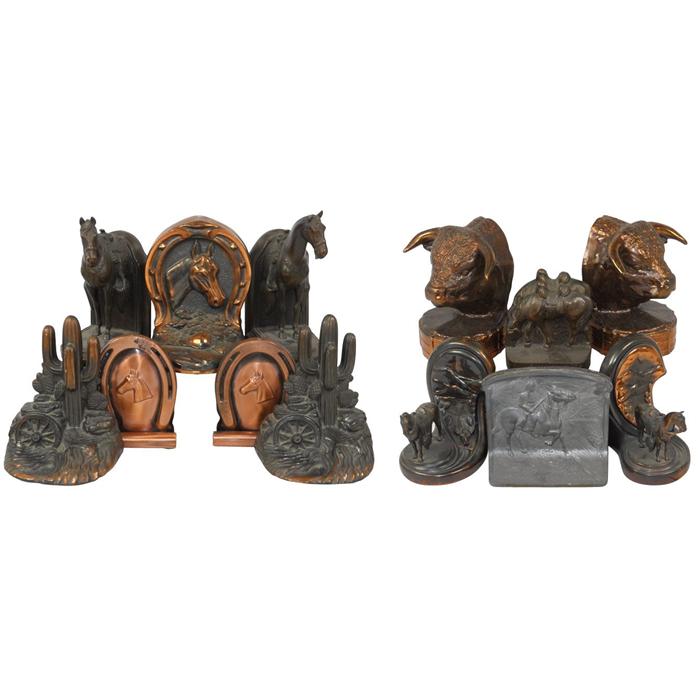 Western bookends (8 pr), includes steer, horse, cactus & Indians on