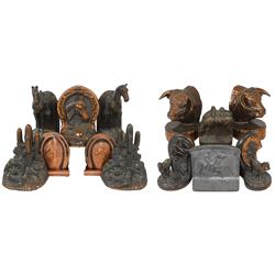 Western bookends (8 pr), includes steer, horse, cactus & Indians on horses, all cast metal, c.1930's