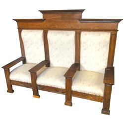 Lodge or Masonic 3-seat "Throne", quartersawn oak throughout, orig surface, missing some trim on one