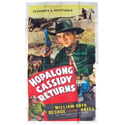 Western movie poster, "Hopalong Cassidy Returns" w/William Boyd & Gabby Hayes, 3-sheet, Good orig co