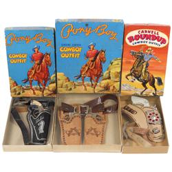 Toy cap guns & holsters in boxes, Mustang 50-shot repeater by Kilgore, Exc orig cond on header card,