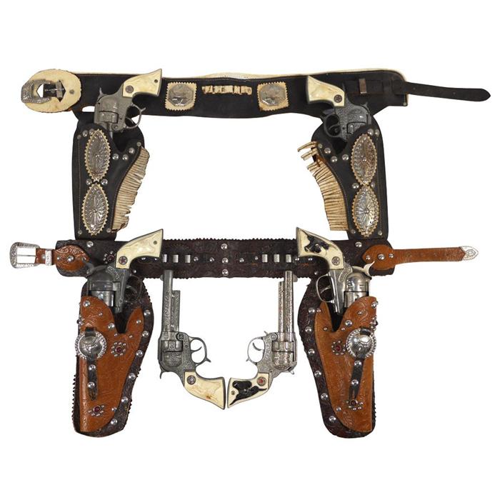 Toy cap guns & holsters, Hubley Texan Jr. & Cowboy cap guns w/double