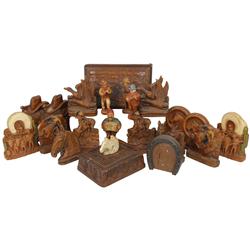 Western Syroco wood items (16 pcs), includes playing card holders, bookends, covered box w/horse, co