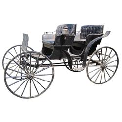 Carriage/buggy, black 4-seater w/lanterns & leather fenders, comes w/2-horse hitch, VG cond.
