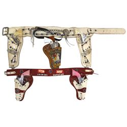 Toy cap guns & holsters, 2 Kilgore Kit Carson cap guns w/double holster-blue stones & rivets, Buckar