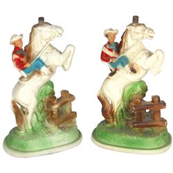 Roy Rogers chalkware lamp base, features Roy & Trigger, mfgd by Plasto Mfg. Co., VG orig cond, 9"H x