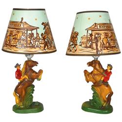 Roy Rogers & Dale Evans chalkware lamps, mfgd by Plasto Mfg Co., c.1950's, VG cond, 11"H x 5"W.