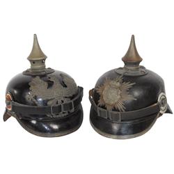 Militaria, 2 helmets, wartime Saxon infantry helmet w/crown & shield hat badge & wartime Prussian in