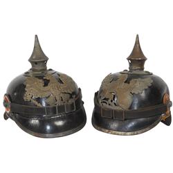 Militaria, (2) helmets, wartime Prussian infantry, both w/eagle hat badges that read Mit Gott Fur Ko