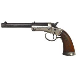 Handgun, Stevens, Offhand Target Model No. 35, 22 cal, 6" bbl, nickel-plated, blued barrel, Good con