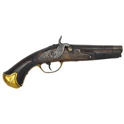 Handgun, Percussion, Flintlock Conversion, .650" bore, brass buttcap & trigger guard, wood shows var