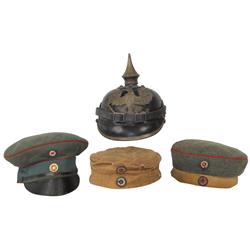 Militaria, helmet & hats (4), wartime Prussian infantry helmet, eagle hat badge reads Mit Gott Fur K