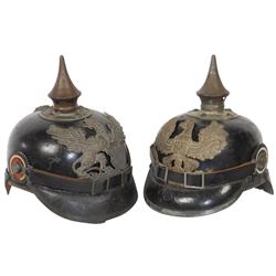 Militaria, 2 helmets, WW1 era Baden infantry E.M., griffin hat badge reads F. Fuerst U & wartime Pru