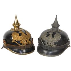 Militaria, (2) helmets, pre-war & wartime Prussian infantry, both w/eagle hat badges that read Mit G