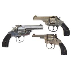 Revolvers (3), H&R 32 cal, 3" bbl, nickel-plated top break, hard rubber grips, Forehand, nickel plat