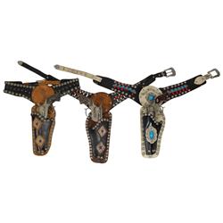 Wild Bill Hickok cap guns w/holsters (3), gun in single holster reads Marshal Wild Bill, mfgd by R&R