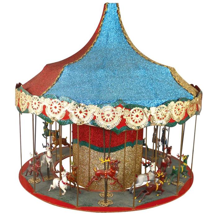 Carousel store window display, electric, cdbd w/fabric top, plastic ...