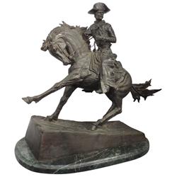 Frederick Remington cowboy statue on marble base, c.1970's, VG cond, 35"H x 40"L.