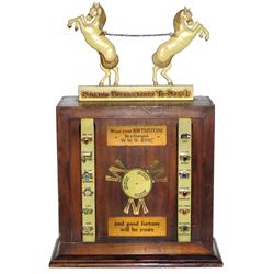 Jewelry store automaton, Birthstone jewelry store display w/clockwork mech, has 2 horses balancing o