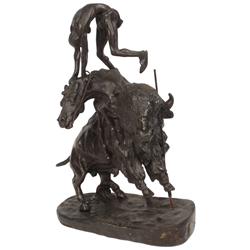 1907 Remington Indian on Buffalo, VG cond, 11"H x 7.5"L.