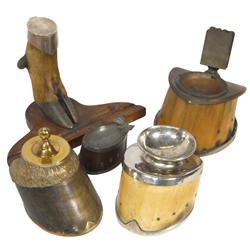 Western horse hoof & deer foot desk & smoking accessories, inkwell has silver top that reads "Quanto