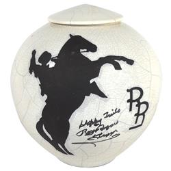 Roy Roger Racu Pottery pot, artist signed, autographed by Roy Rogers, 10.5"H, Mint cond.