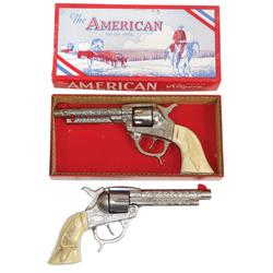 Toy cap guns (2), Kilgore pistol, No. 105, c.1940's, Exc to Near Mint cond in orig box & American pi
