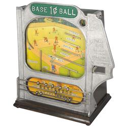 Coin-operated skill game, Atlas Baseball, 1 Cent, Rare version w/extended aluminum bat lever release