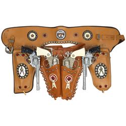 Double holster w/Kit Carson Kilgore cap guns & double holster w/Pony Boy cap guns, c.1940's-1950's, 