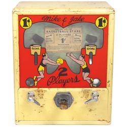 Coin-operated skill game, Mike & Jake Basketball, c.1940's, appears orig, VG working cond, 19"H x 16