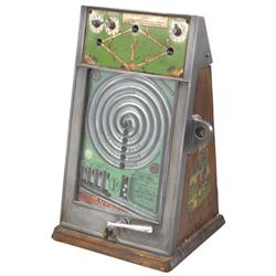 Coin-operated baseball skill game, PEO Miniature World Champion, 1 Cent, VG orig working cond, 17"H 