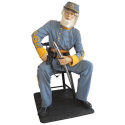 Civil War soldier mannequin, contemporary in full Confederate uniform, holster, ammo & scabbard, Exc