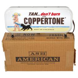 Coppertone Suntan Lotion light-up sign, Exc cond w/orig box, 5"H x 10"W.