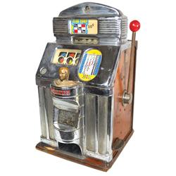 Coin-operated slot machine, Jennings Club Chief Tic-Tac-Toe, 10 Cent w/front jackpot, c.1940's, Good