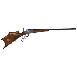 Rifle, Schuetzen, large action, octagonal barrel, beautifully carved stock w/steel buttplate, Good t