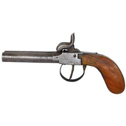 Pistol, Percussion, 2 bbl, 40 cal, solid hardwood grip, Fair cond.