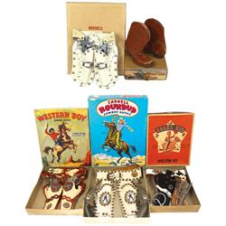 Toy cap guns & holsters, include 2 Nichols Stallion 38 cap guns w/Russell cowboy double holster in b