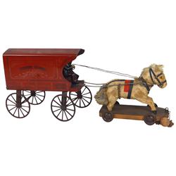 Toy Dayton Hillclimber horseless carriage, pressed tin, repainted, 8"L & Victorian-era National Expr